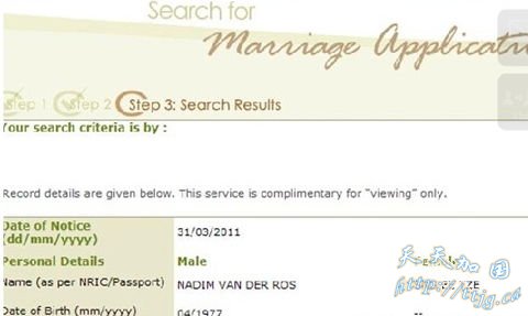 婚姻注册局网站上的信息。